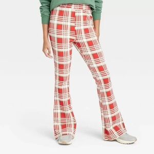 New Greyson Threads Plaid Flare Pants - Red and White